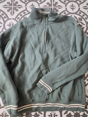 Abercrombie & Fitch Teal Quarter-Zip Pullover with Stripe Trim